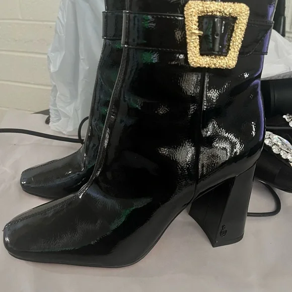 Sam Edelman Black and Gold Luxe Heeled Boots - Picture 6 of 8